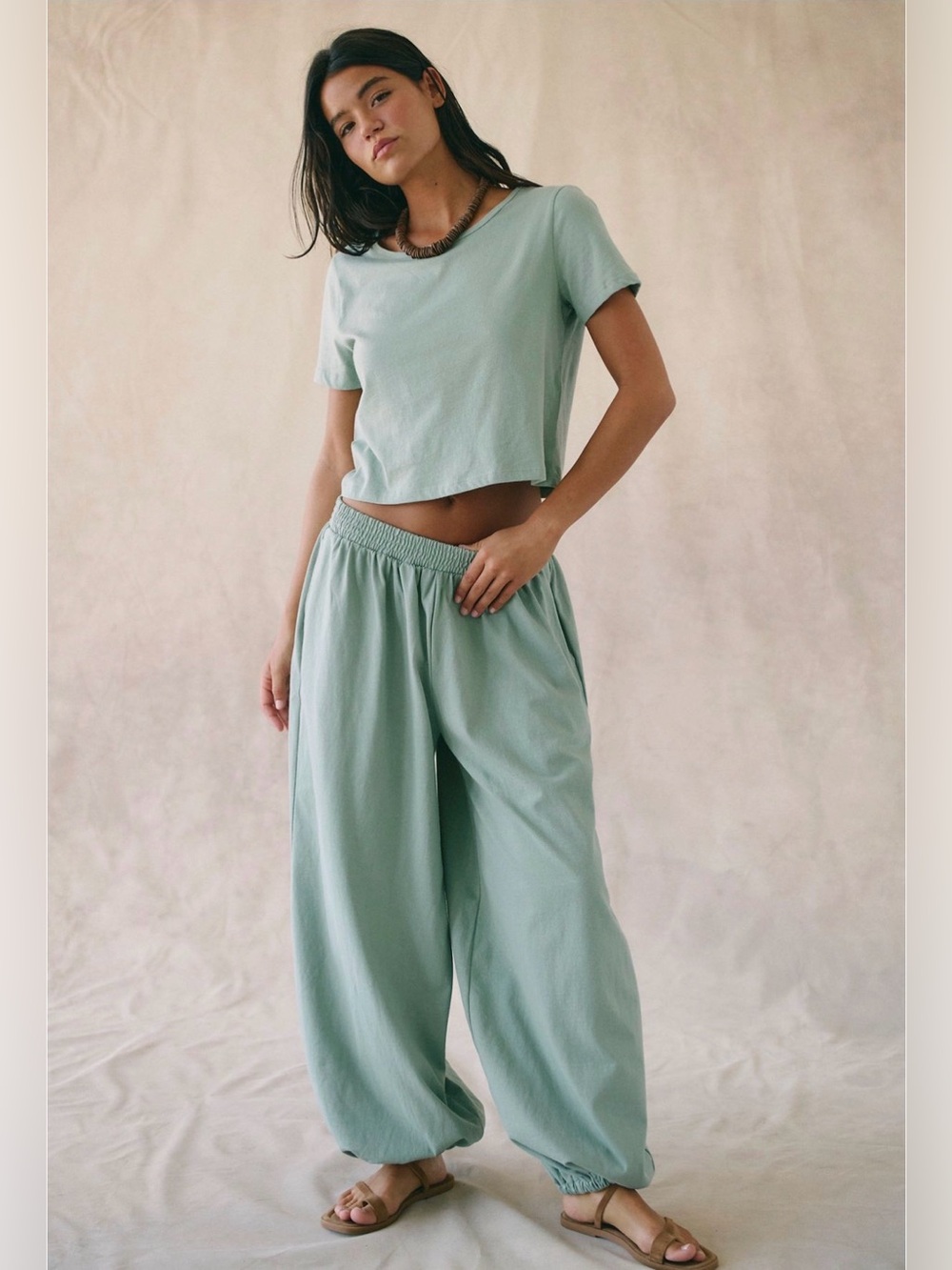 Free people movement Stella cotton-Jersey pant set- summer Lily Pads NWT $98